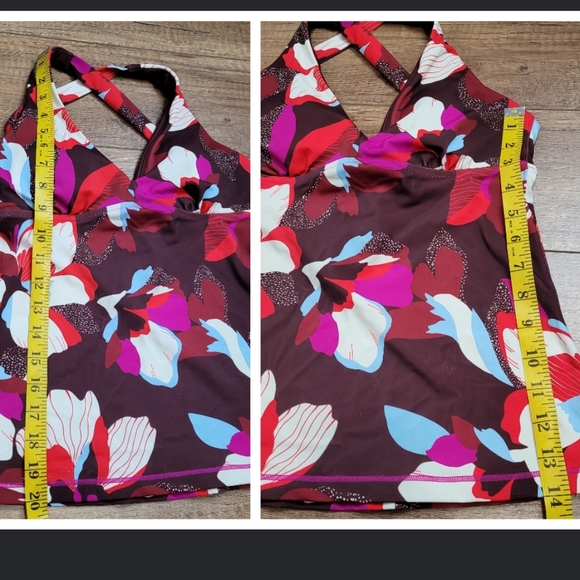 Athleta Plunge Tankini Hero Bloom Decadent Chocolate full bottom swimwear small - Picture 13 of 16